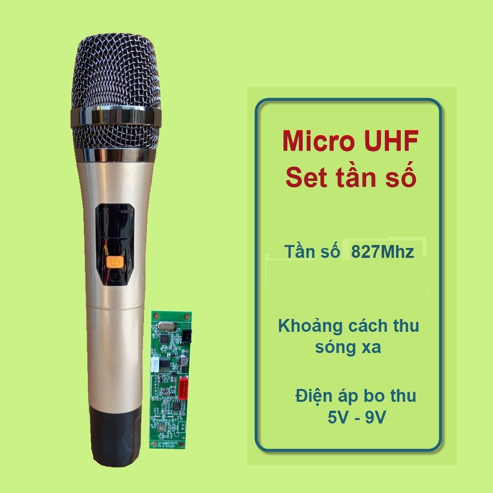 Micro không dây đơn UHF loa kéo mạch loa kéo - SET tần số - thân nhôm - phím bấm micro cho loa kéo