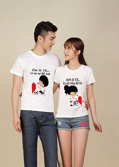 Áo thun đôi( 2 áo) in cô bé cậu bé ghép tim anh là em là