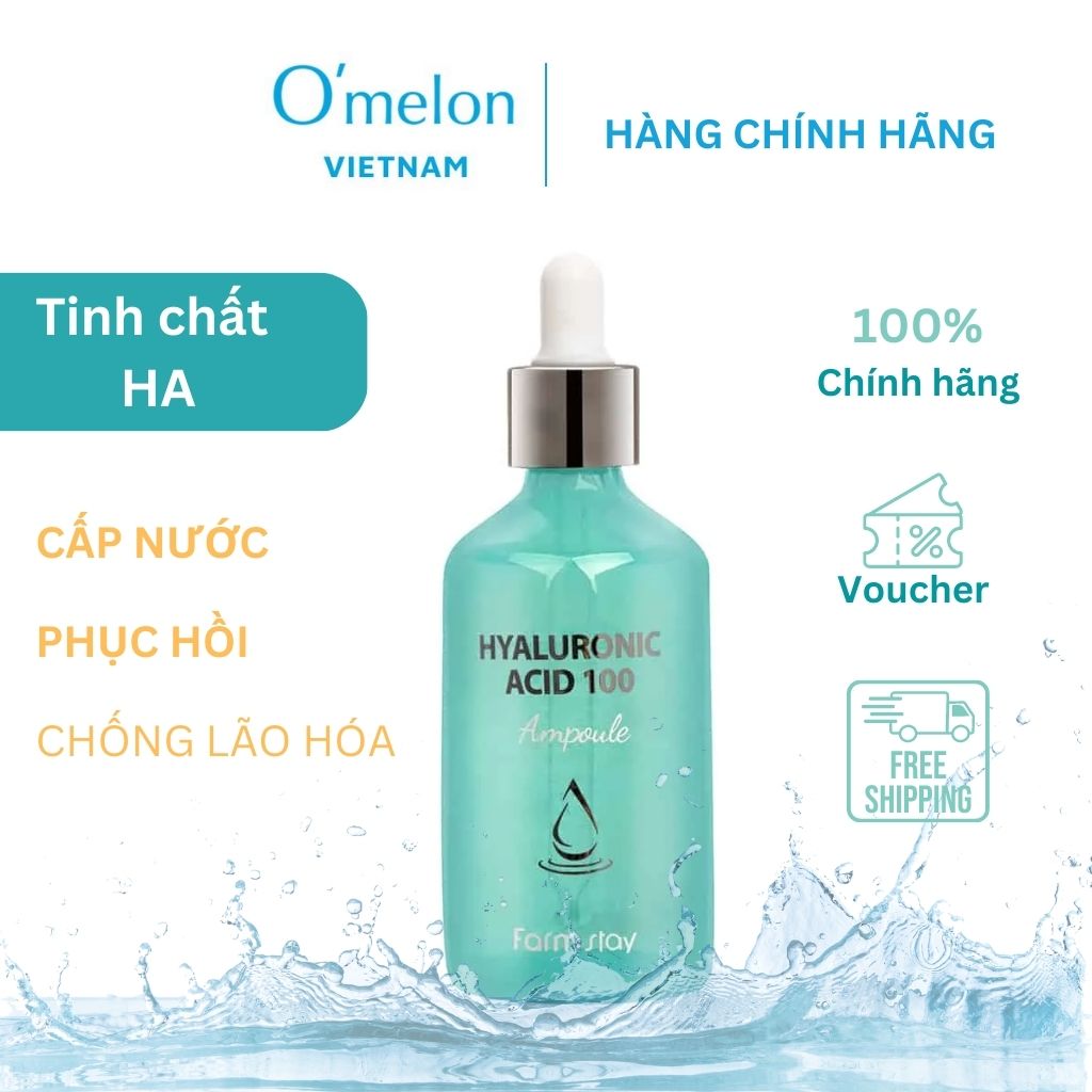 Tinh Chất HA Farmstay Hyaluronic Acid 100 Ampoule Cấp Nước căng bóng 100ml