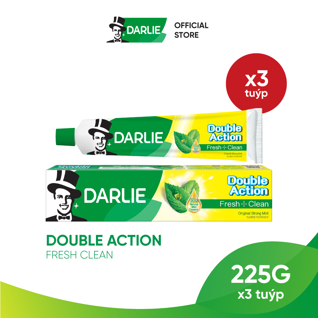 Bộ 3 Kem Đánh Răng Darlie Double Action Fresh Clean 225g