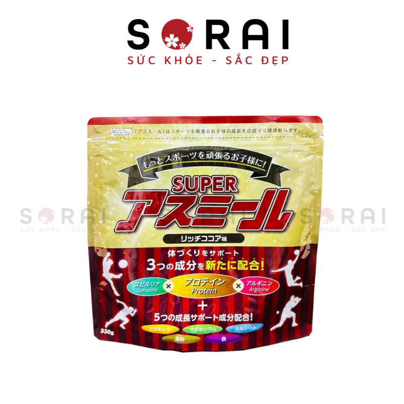 Sữa tăng trưởng chiều cao Super Asumiru cho bé từ 11-18 tuổi, vị cacao Nhật Bản 330Gr