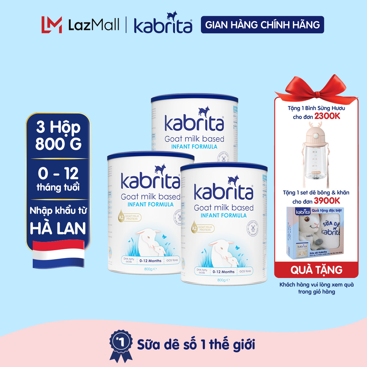Combo 3 lon sữa dê kabrita cho trẻ từ 0-12 tháng - lon 800g