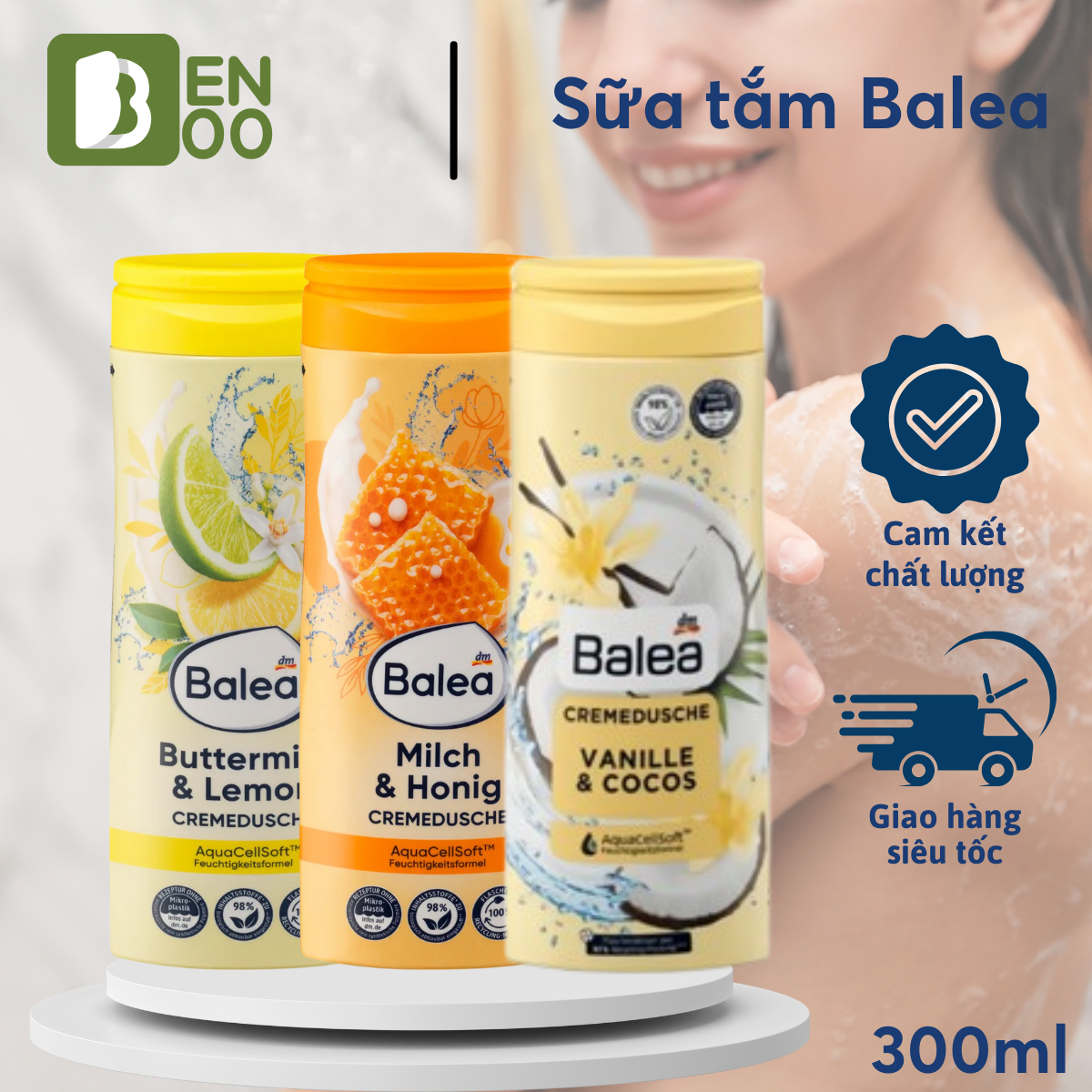 Sữa tắm Balea hương mật ong sữa, chanh bơ 300ML - Hàng nhập khẩu chính hãng Đức, dưỡng ẩm và chống lão hóa da
