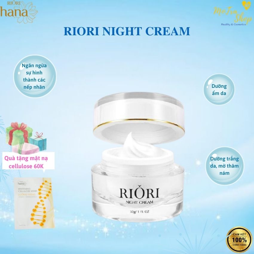Kem dưỡng da ban đêm Riori Night Cream 30g. Quà tặng 1 mặt nạ Cellulose 60K