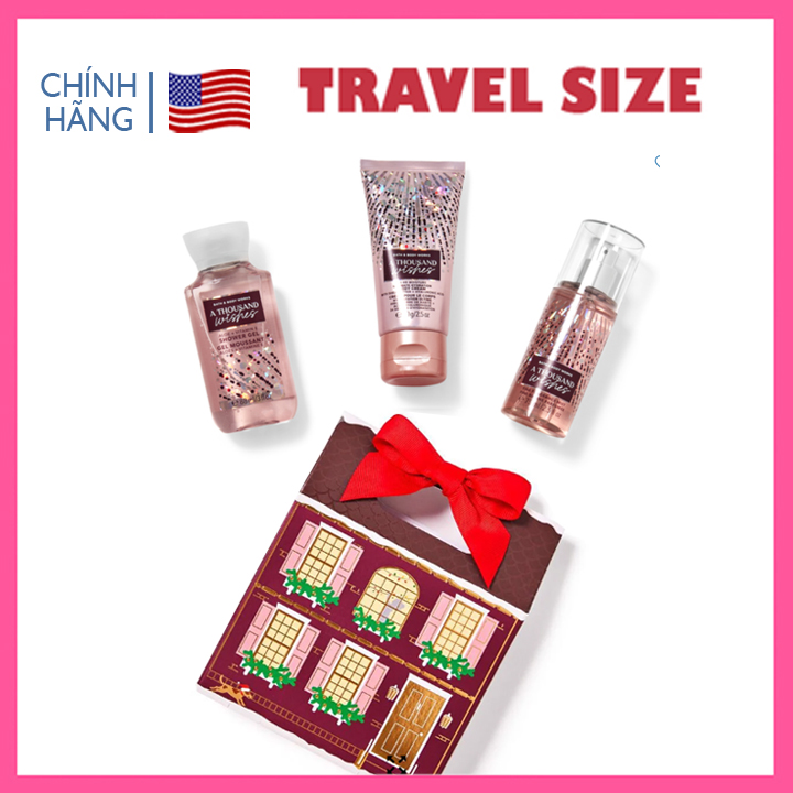 Bộ quà tặng Sữa tắm - Dưỡng thể - Xịt thơm body A Thousand Wishes Bath & Body Works - Mini Travel Size