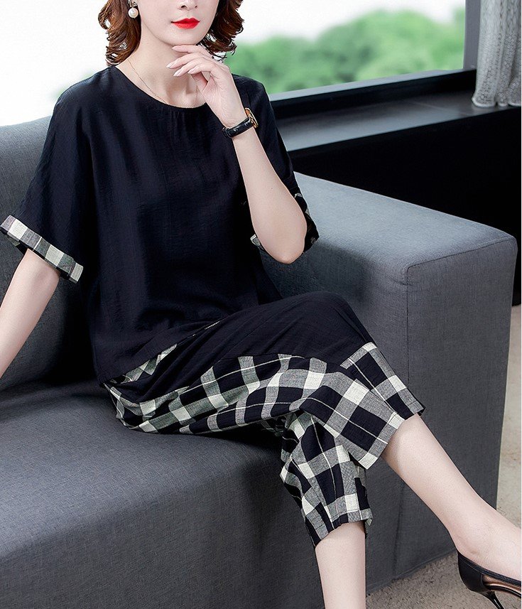 Set đũi lửng pha kẻ caro trẻ trung MÃ H24
