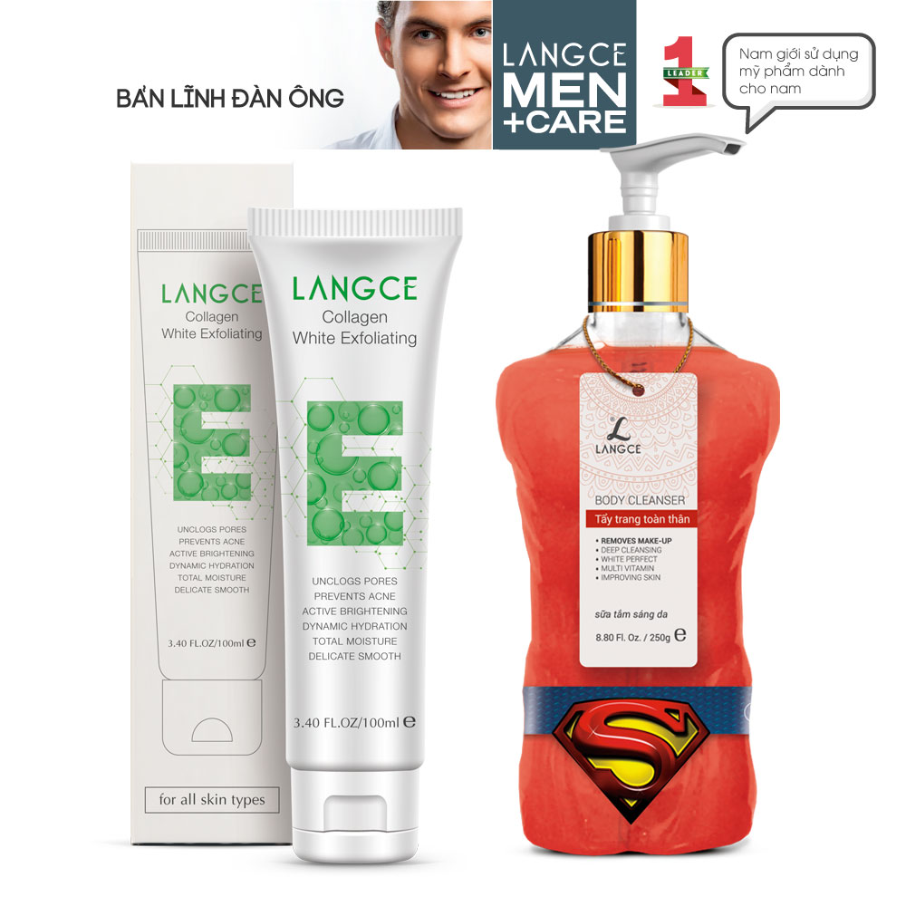 Bộ Tẩy Tế Bào Chết Collagen Trắng Da Cấp Ẩm Ngừa Mụn 100ml và Gel Tắm Sáng
