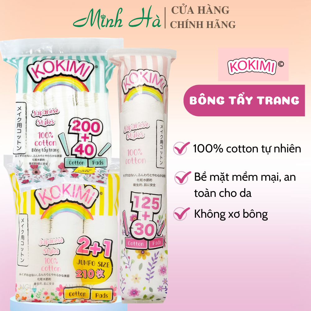 Bông tẩy trang Mihoo Kokimi Cotton Pads Jumpo Size không xơ bông, mềm mịn