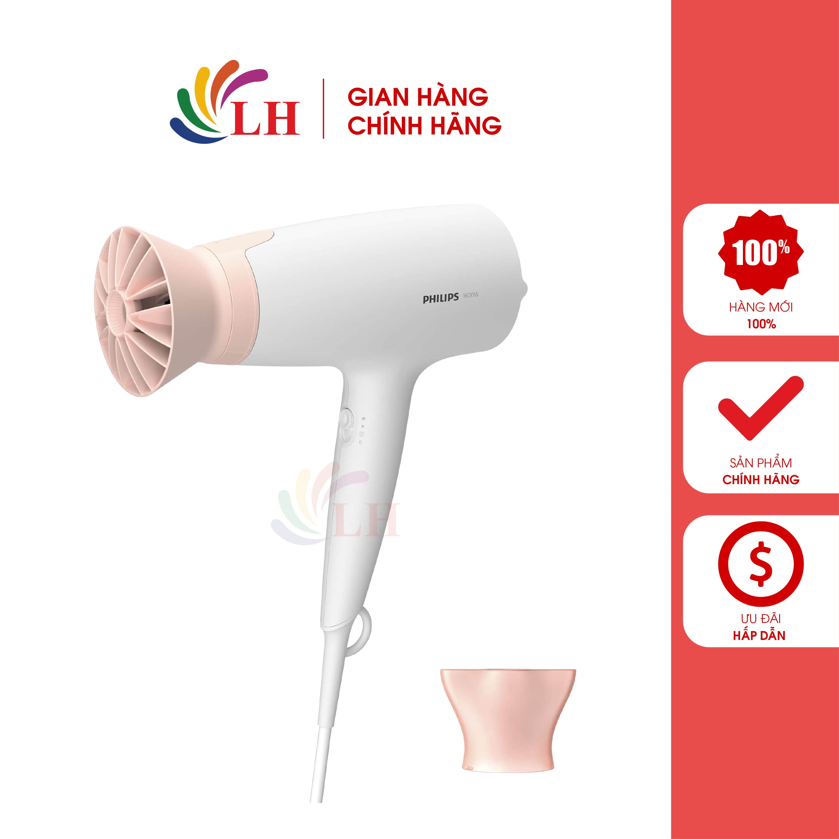 Máy sấy tóc Philips BHD300/10 - Hàng chính hãng - Kiểu dáng gọn nhẹ, Bền bỉ cho cảm giác cầm nắm chắc chắn, Chế độ sấy mát để hoàn thiện kiểu tóc