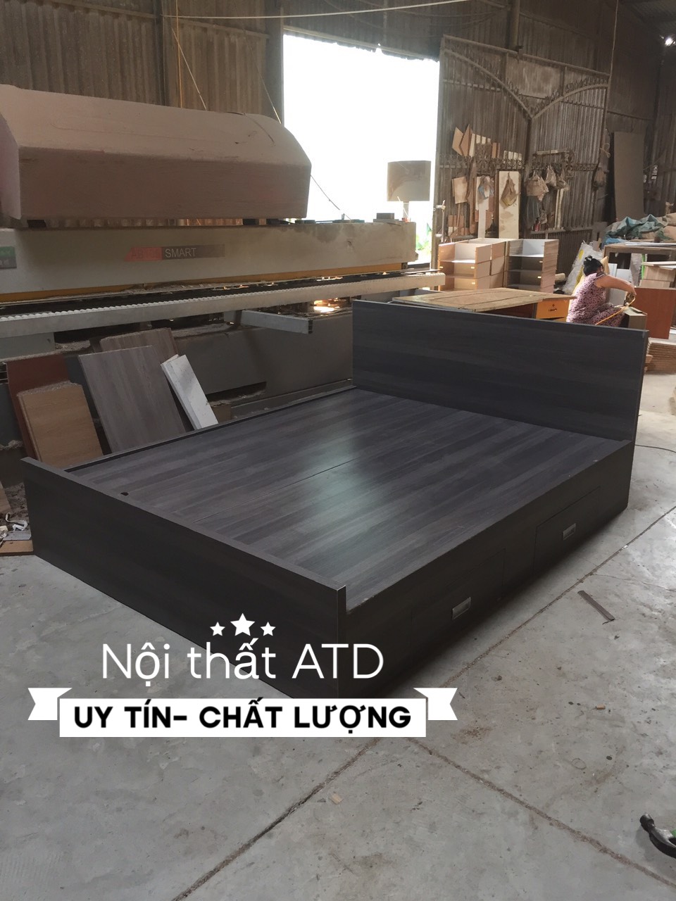 Giường ngủ gỗ cn mdf 2 hộc kéo tiện lợi sang trọng 1m6,1m8,1m4 dài 2m