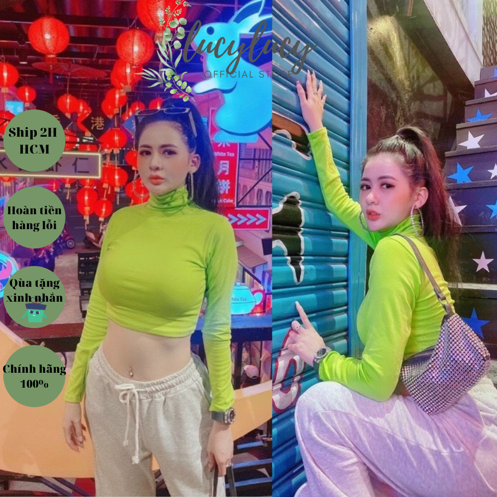 LUCYLUCY ÁO Thun Nữ tay dài cổ cao giữ nhiệt chất Thun Borip thái ôm body nhiều màu