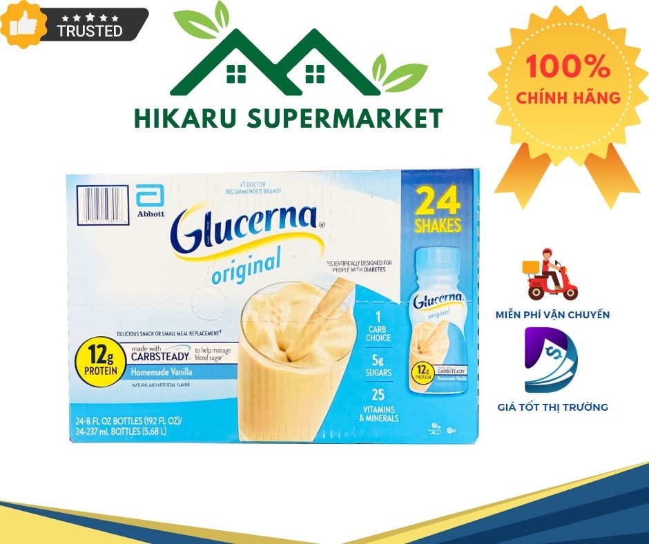 Thùng 24 chai sữa nước Glucerna Vanilla 237 ml dành cho người tiểu đường của Mỹ