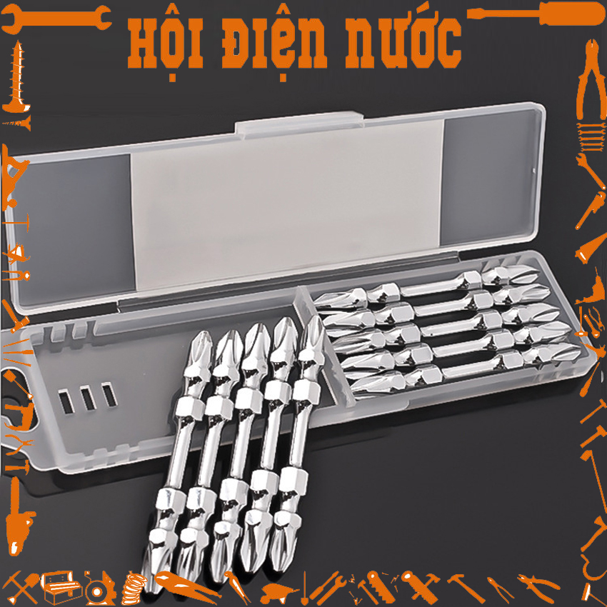 Hộp 10 mũi vặn vít 2 đầu tuosen - có từ tính nam châm mạnh - đầu bắn vít