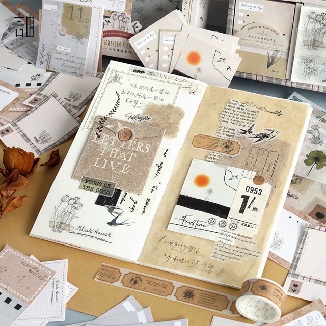 Hộp Washi Tape, Stickers Và 100 Tờ Note 10 Mẫu