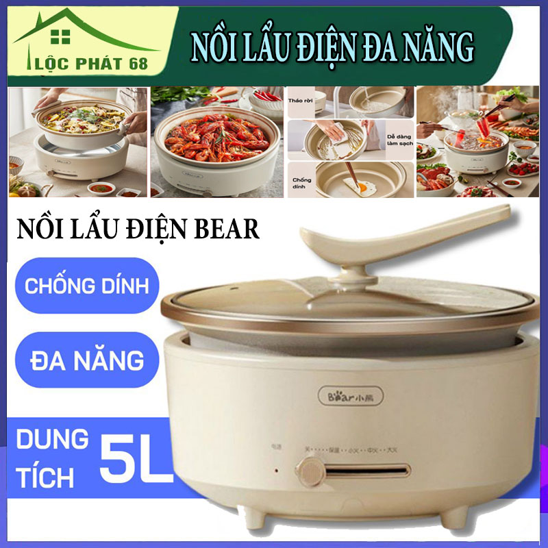 Nồi lẩu điện mini đa năng dung tích 5l cao cấp - bếp lẩu điện đa năng công suất 1500w, lòng nồi cháng men chống dính cao cấp, nồi lẩu điện tròn, nồi lẩu mini, nồi lẩu điện đa năng - lộc phát 68