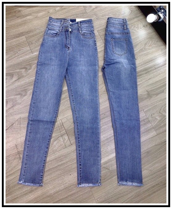 Quần jean nữ lưng cao HAI CÚC HAI ĐAI tua lai chất jean giãn cực đẹp -K21