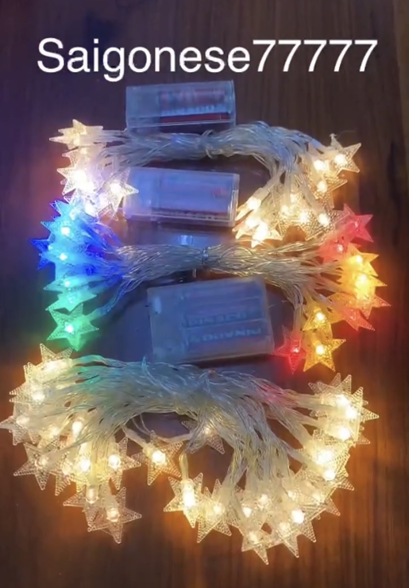 Đèn Led 2 Chế Độ Chớp Nháy Và Đứng Yên Xài Pin 6M 40 Bóng Đèn Led Ngôi Sao Vàng Ấm Trang Trí Tiệc Noel Lễ Tết Phòng Ngủ