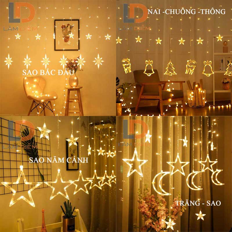 Đèn led trang trí rèm 2m5 12 dây thả có nhiều kiểu