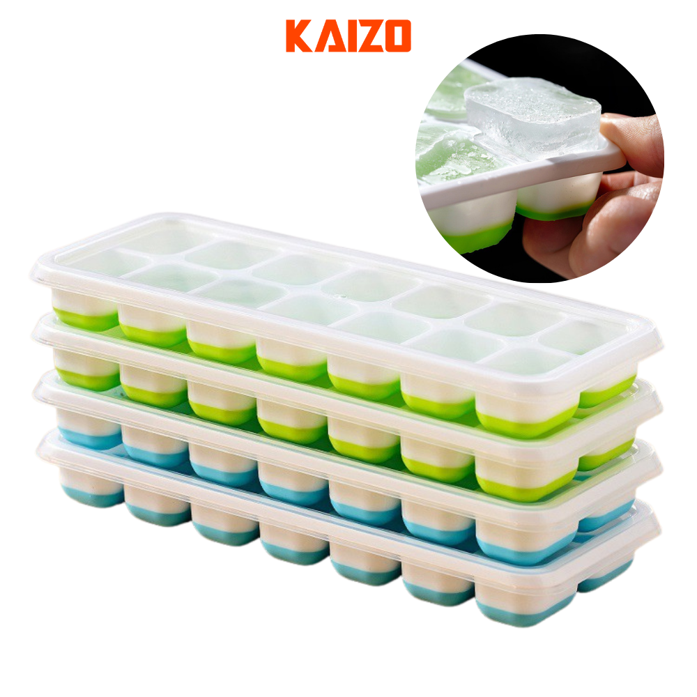 Khay đá có nắp đậy thông minh chống bẩn chống mùi, dụng cụ làm đá silicon cao cấp KAIZO MART