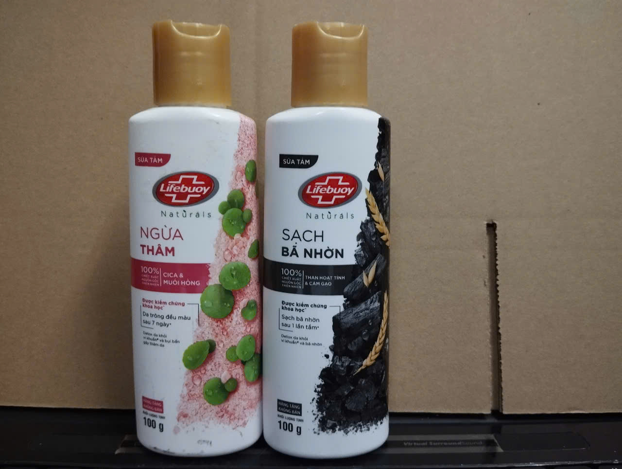 combo 2 chai Sữa tắm detox Lifebuoy bảo vệ da khỏi vi khuẩn Muối Hồng CiCa / Than hoạt Tính và Cám Gạo 2 x 100G