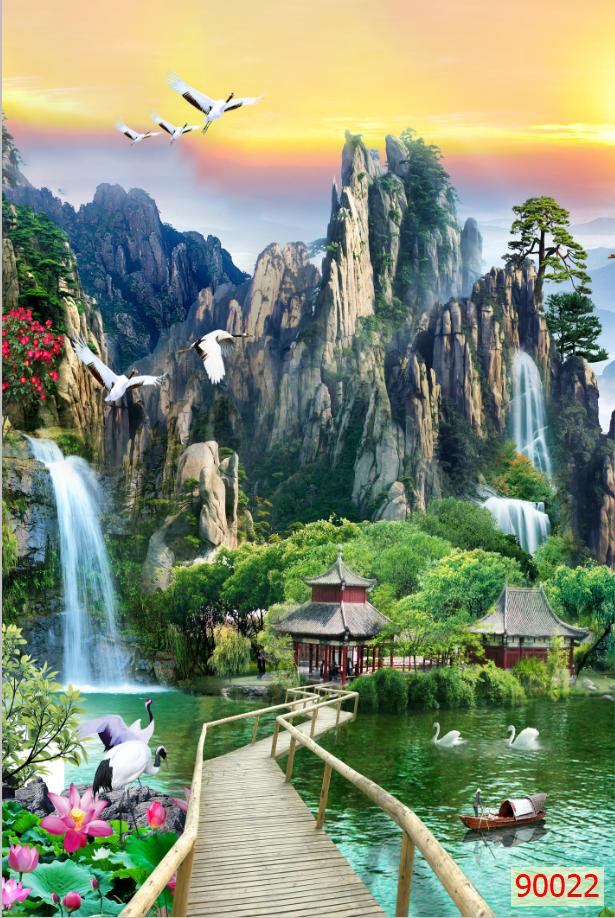 tranh dán tường sơn thủy hữu tình khổ dọc trang trí phòng khách giá rẻ đẹp có keo sẵn kích thước 60cm x90cm và 80cmx120cm và 100cm x150cm và in theo kích thước yêu cầu chat gọi nhắn zalo với shop để được tư vấn trước khi mua