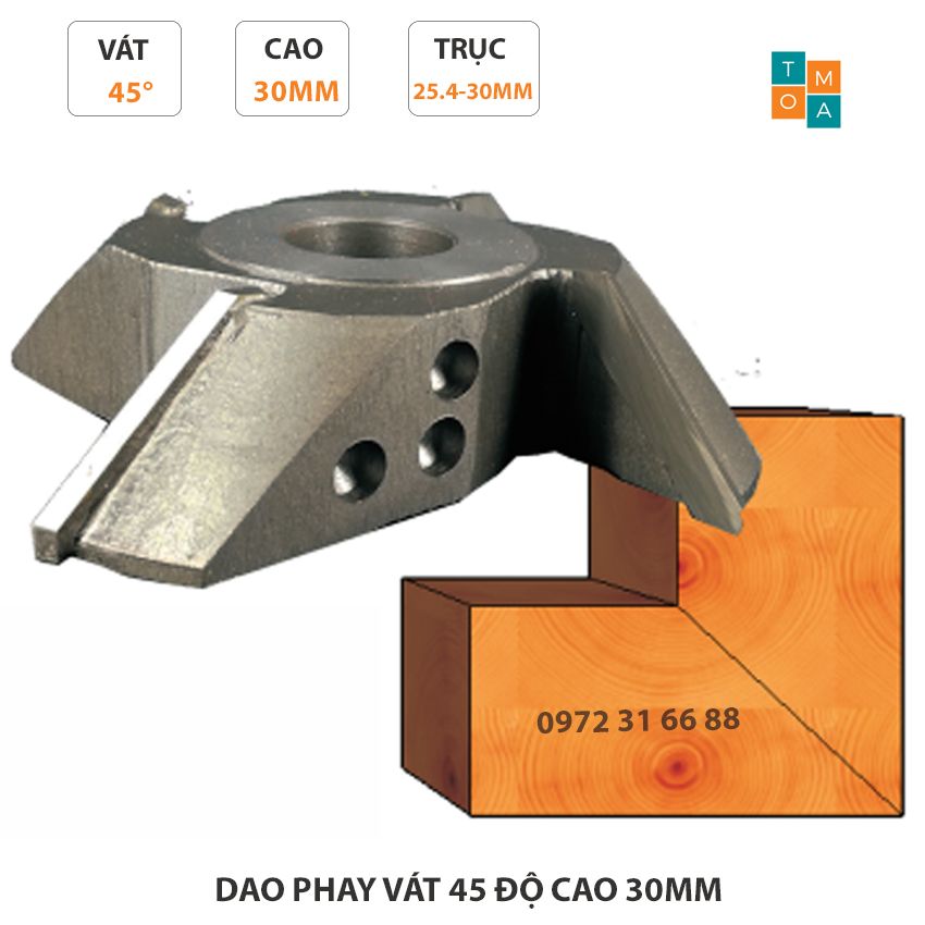 Mũi phay gỗ - mũi soi gỗ - dao vát 45 độ chiều cao 30mm, trục 25.4 mm hoặc 30mm