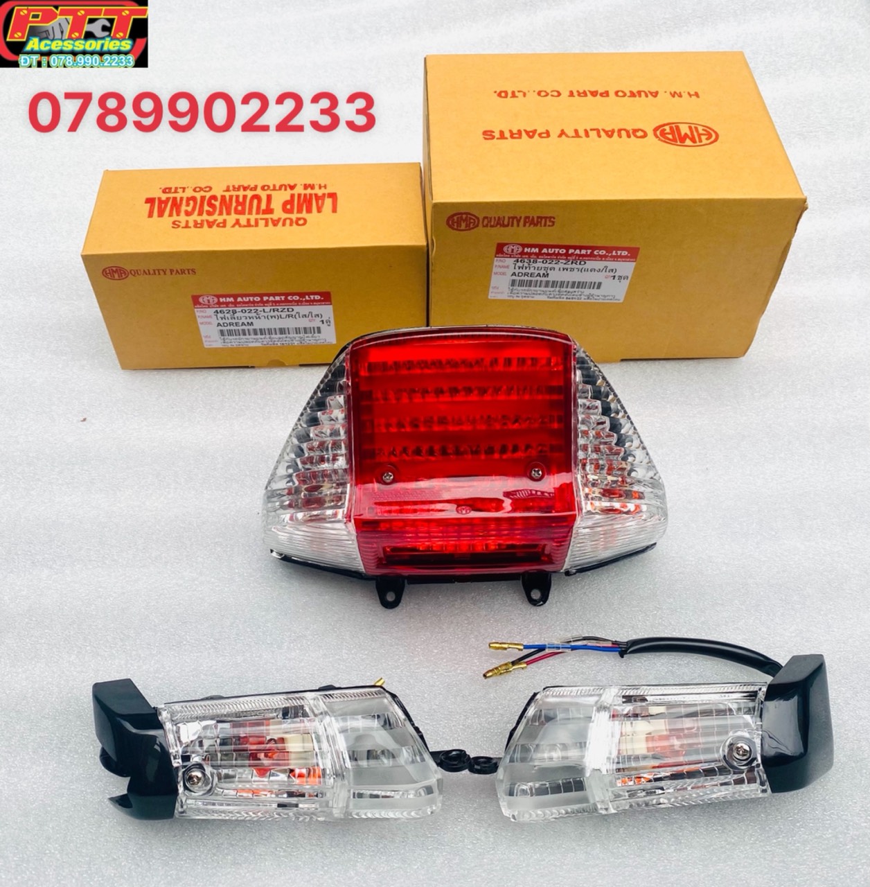 Bộ xi nhan trước + đèn sau xe dream - super dream màu trắng hma thái lan