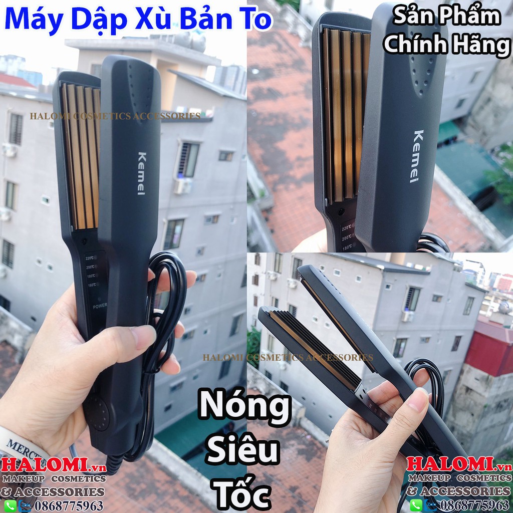 Máy dập xù tóc Kemei bản to chính hãng nóng siêu tốc điều chỉnh nhiều mức độ kèm hộp HALOMI STORE