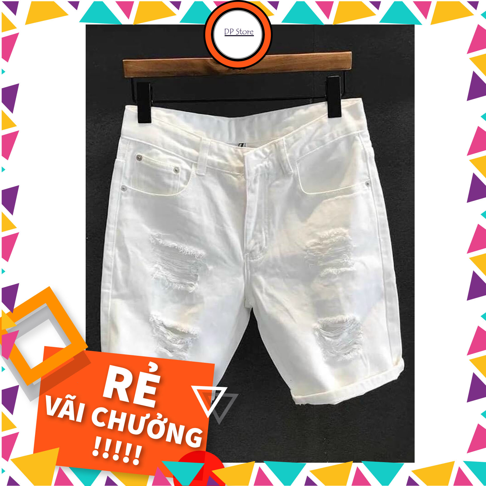 Quần short jean nam trắng rách Co dãn | Quần ngố nam chất bò co dãn phong cách hàn quốc đẹp DPH01