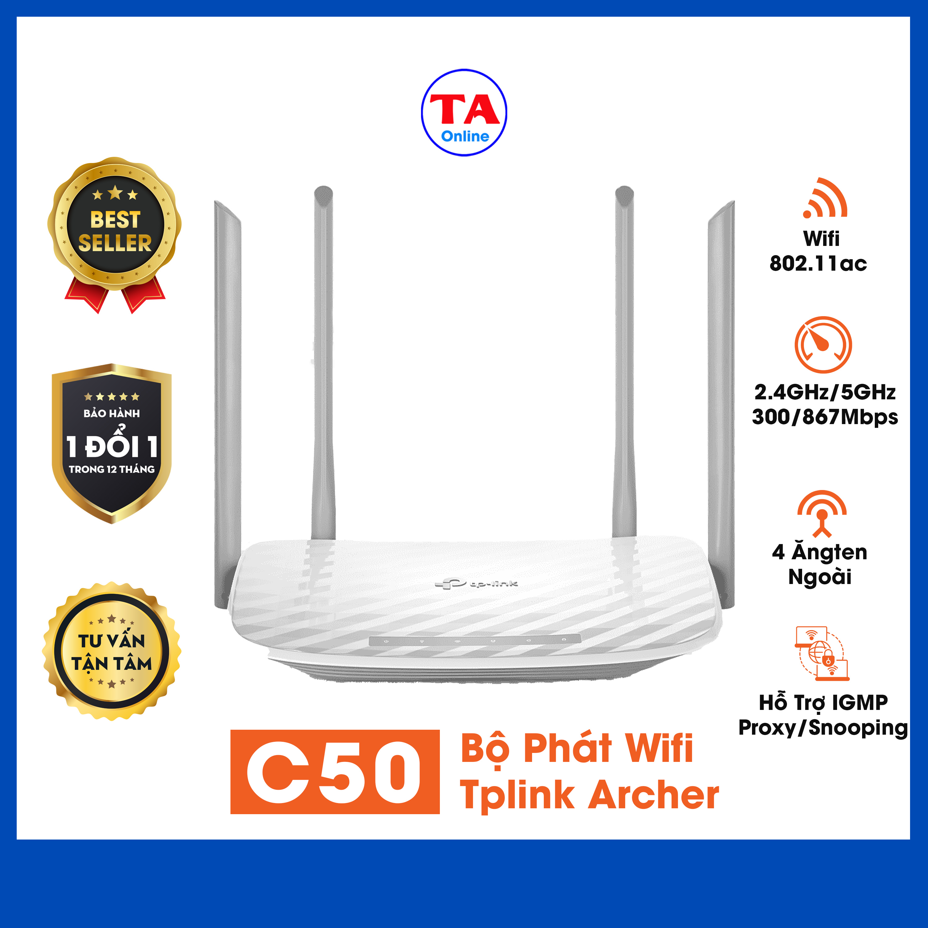Bộ Phát Wifi Tplink Archer C50 2 Băng Tần Tốc Độ 1167Mbps