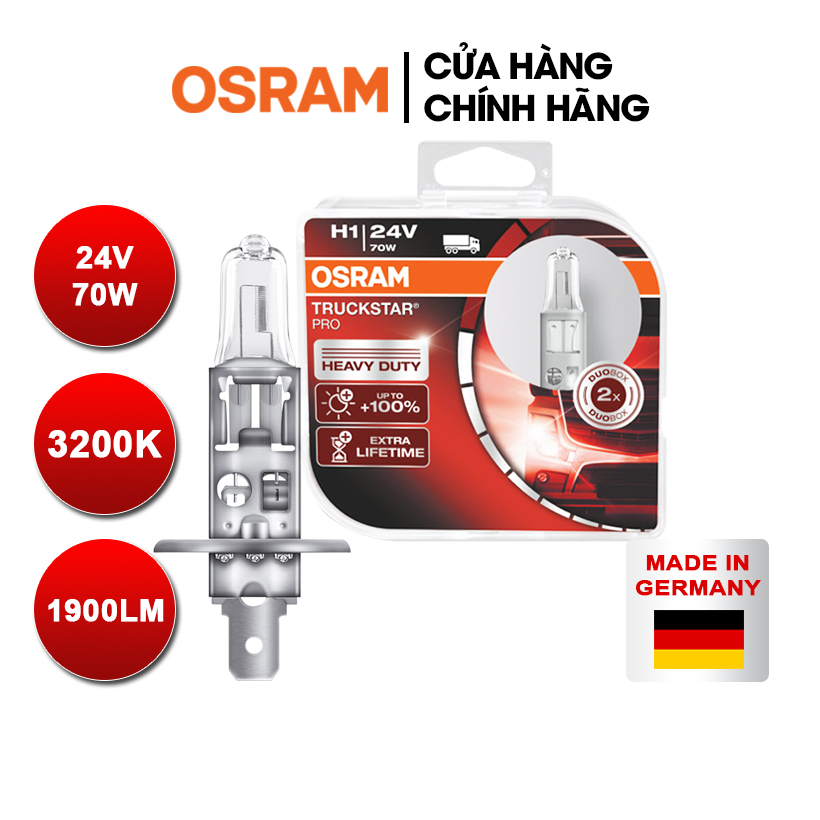Combo 2 bóng đèn halogen tăng sáng 100% osram truckstar pro h1 64155tsp-hcb 24v 70w - nhập khẩu chính hãng