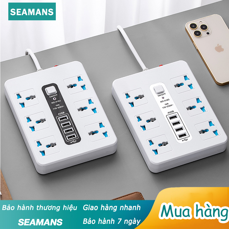 Seamans ổ cắm điện đa năng chống giật chống cháy, ổ điện tích hợp 4 cổng usb dây dài 2m