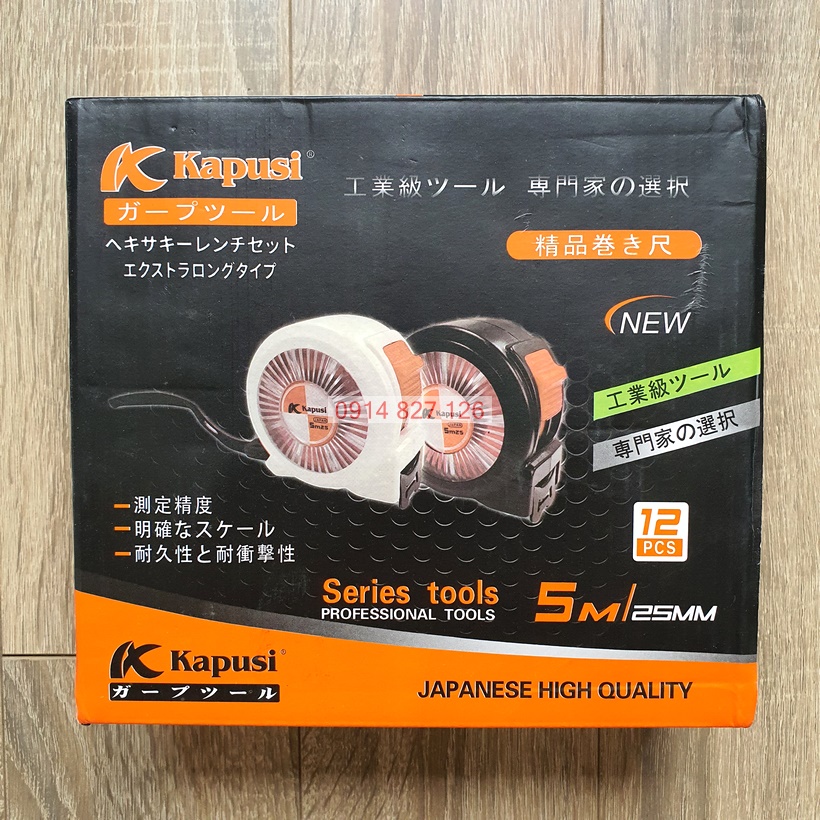 Thước cuộn thép Kapusi Nhật Bản chiều dài 5m có lỗ ban phong thủy, BH 12 tháng, thước kéo, thuoc lo ban, thước kapusi