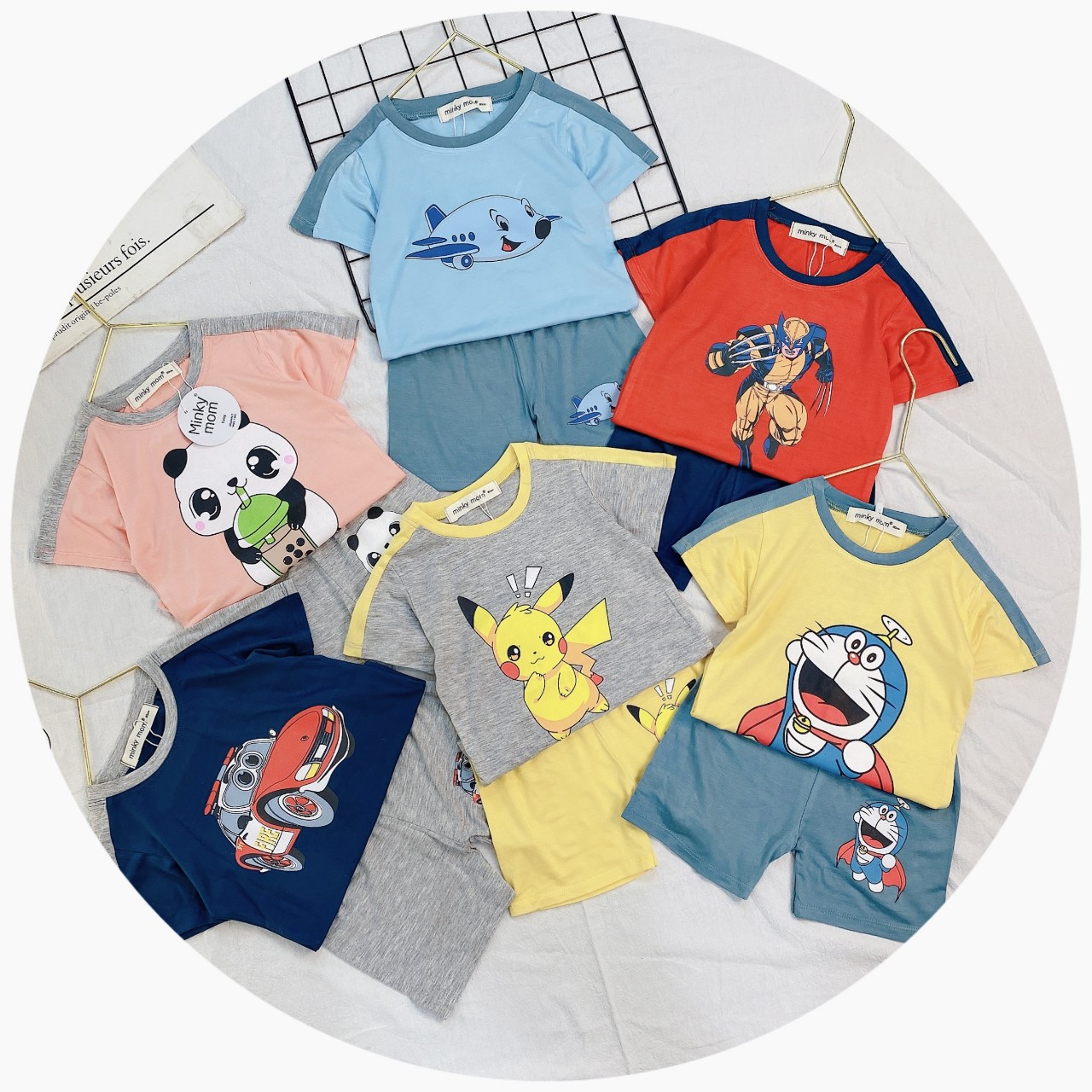 Bộ Minky Mom Thun Lạnh Ngắn Tay Hình Chất Lượng Cho Bé gái, bé trai