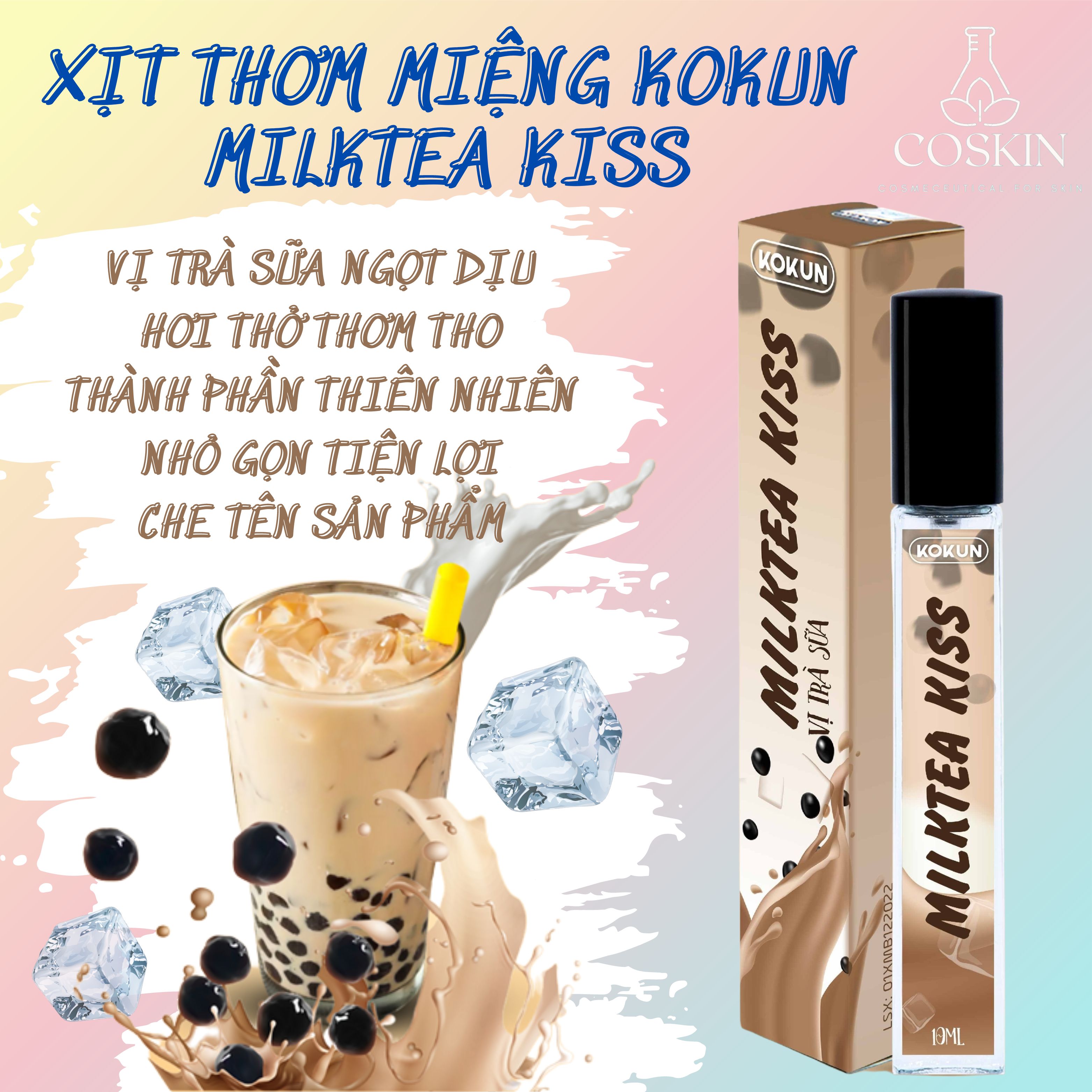 Xịt thơm miệng kissing spray kokun hương vị trà sữa ngọt ngào the mát chai 10ml