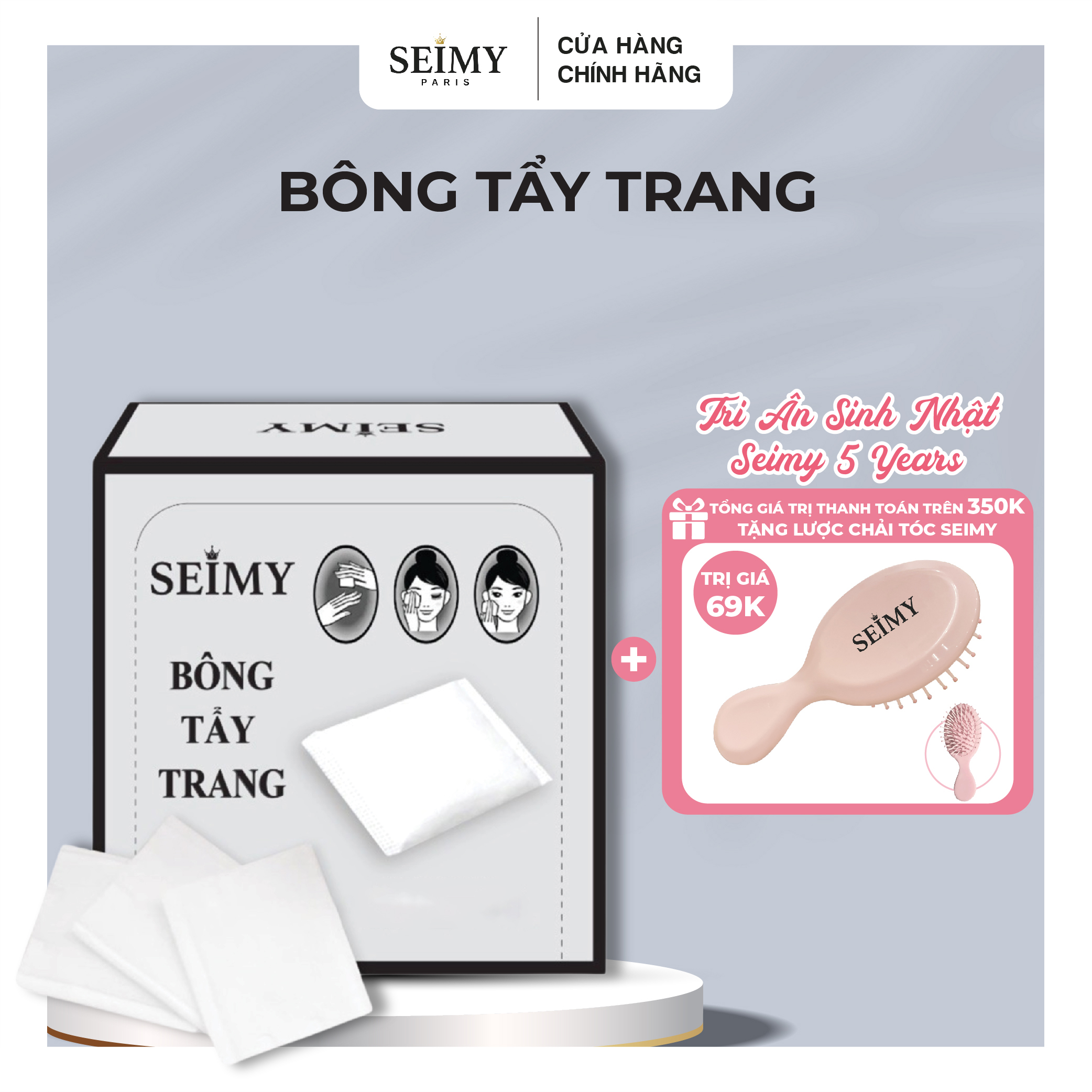 Bông tẩy trang Seimy 100 miếng - 100% cotton mềm mịn