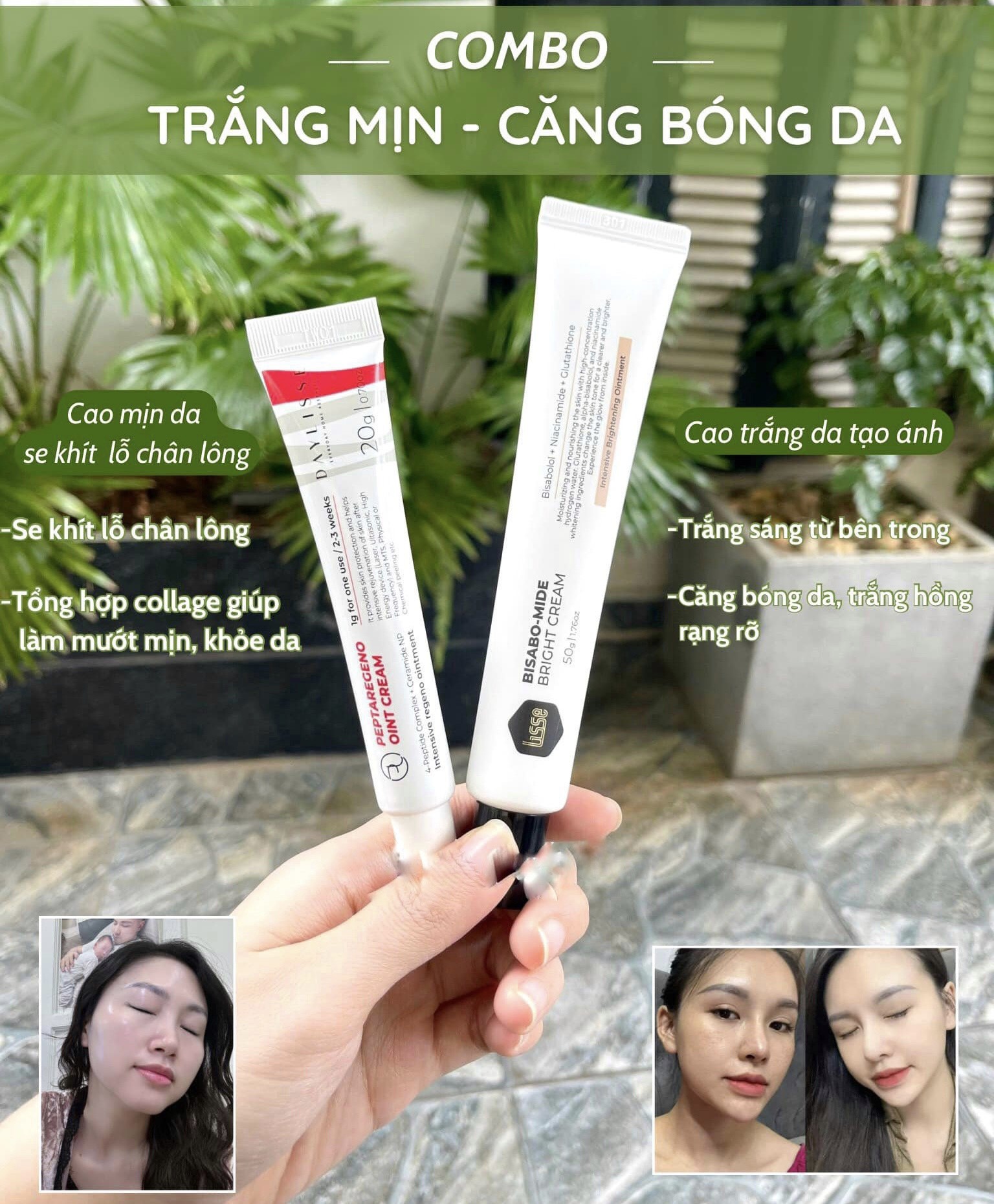 Combo cao trắng da tạo ánh và cao mịn da lisse bling cung cấp đô ẩm, dưỡng chất, giúp da căng bóng, trắng sáng rạng rỡ