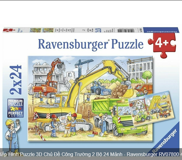 Bộ xếp hình Ravensburger RV07800 4 Bộ xếp hình puzzle công trường 2 bộ 24 mảnh Ravensburger