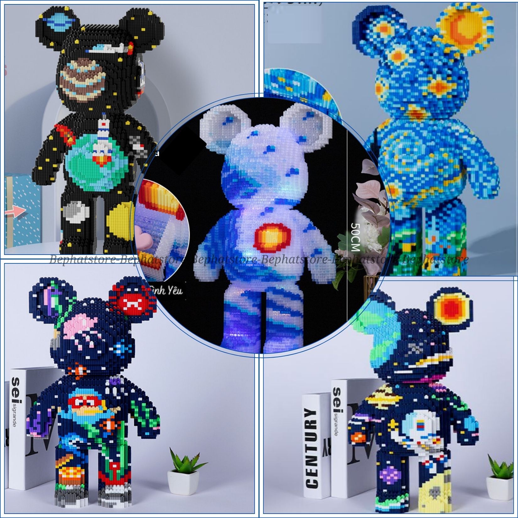 Mô hình gấu bearbrick đồ chơi ghép hình nhân vật hoạt hình vũ trụ