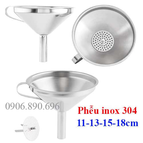 Phễu Inox 304 phễu inox lớn, quặng inox có Lưới Lọc