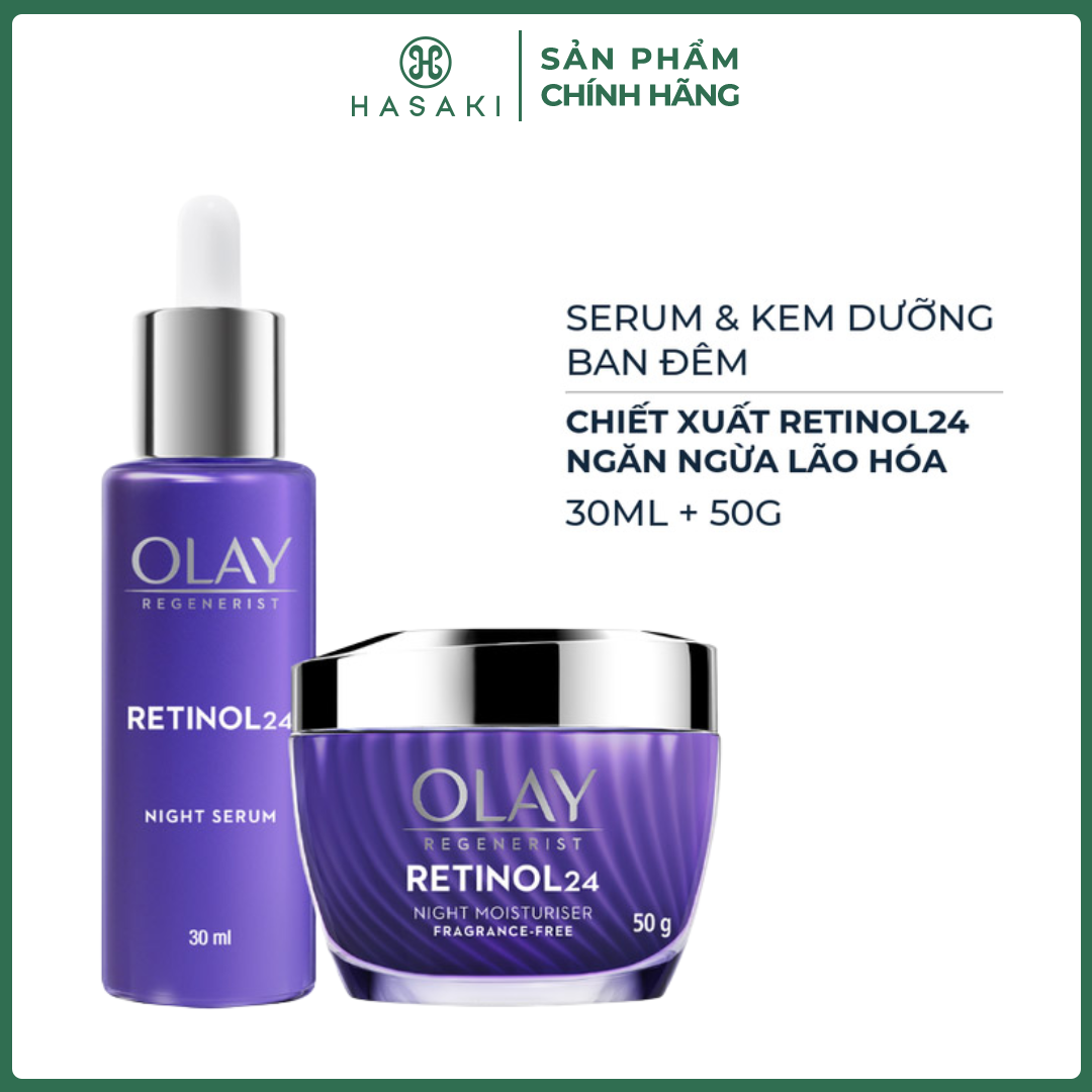 Combo Olay Serum  Kem Dưỡng Chiết Xuất Retinol24 Ngừa Lão Hóa Ban Đêm 30ml+50g Hasaki Sản Phẩm Chính Hãng