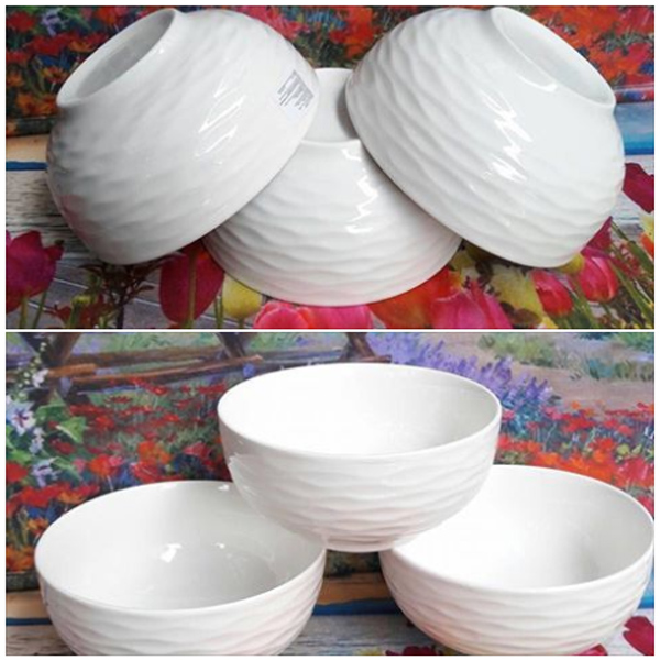Bộ 6 chén sứ trắng 11,5cm - có vân - tráng men cao cấp 5.0