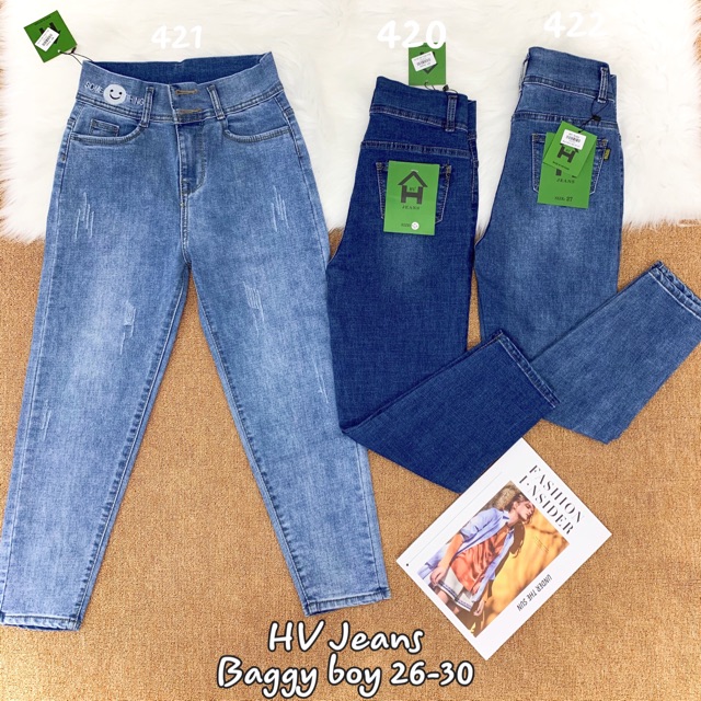 Quần jean nữ dáng boy co giãn thêu mặc cười Ms 421