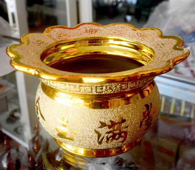 Lư hương thờ cúng kim sa vàng-có khay hứng tàn nhang-Nhiều cỡ