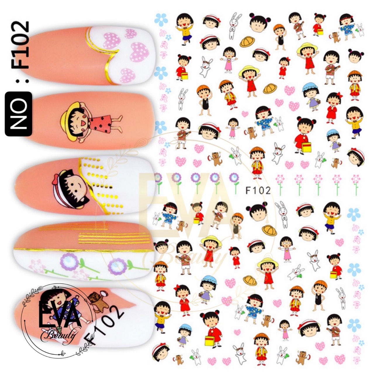 [HCM]Decal Dán Móng Tay 3D Nail Sticker Hoạ Tiết Hoạt Hình Maruko Dễ Thương F102