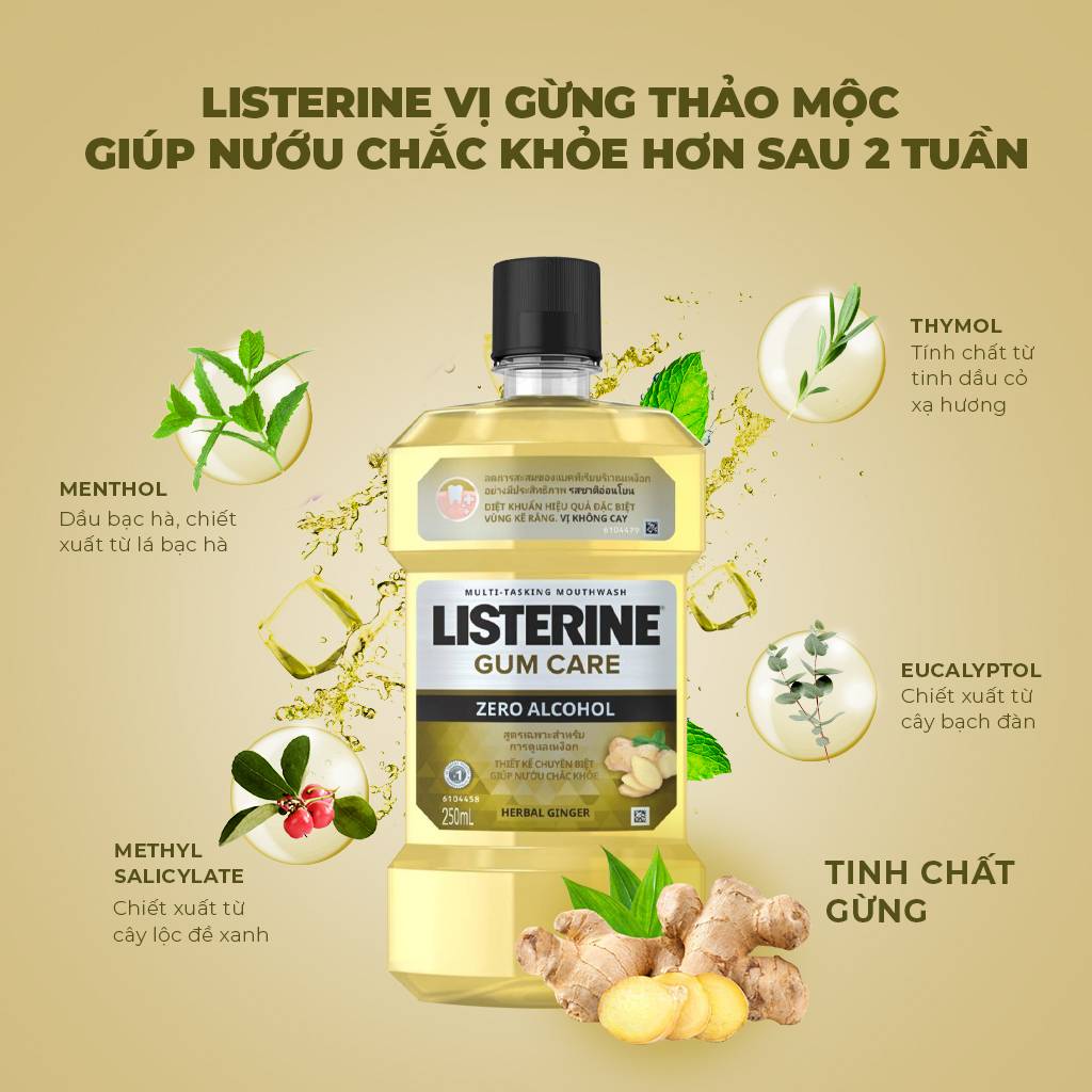 (Vàng)Nước súc miệng giúp nướu chắc khỏe Listerine Gum Care 750ml/chai