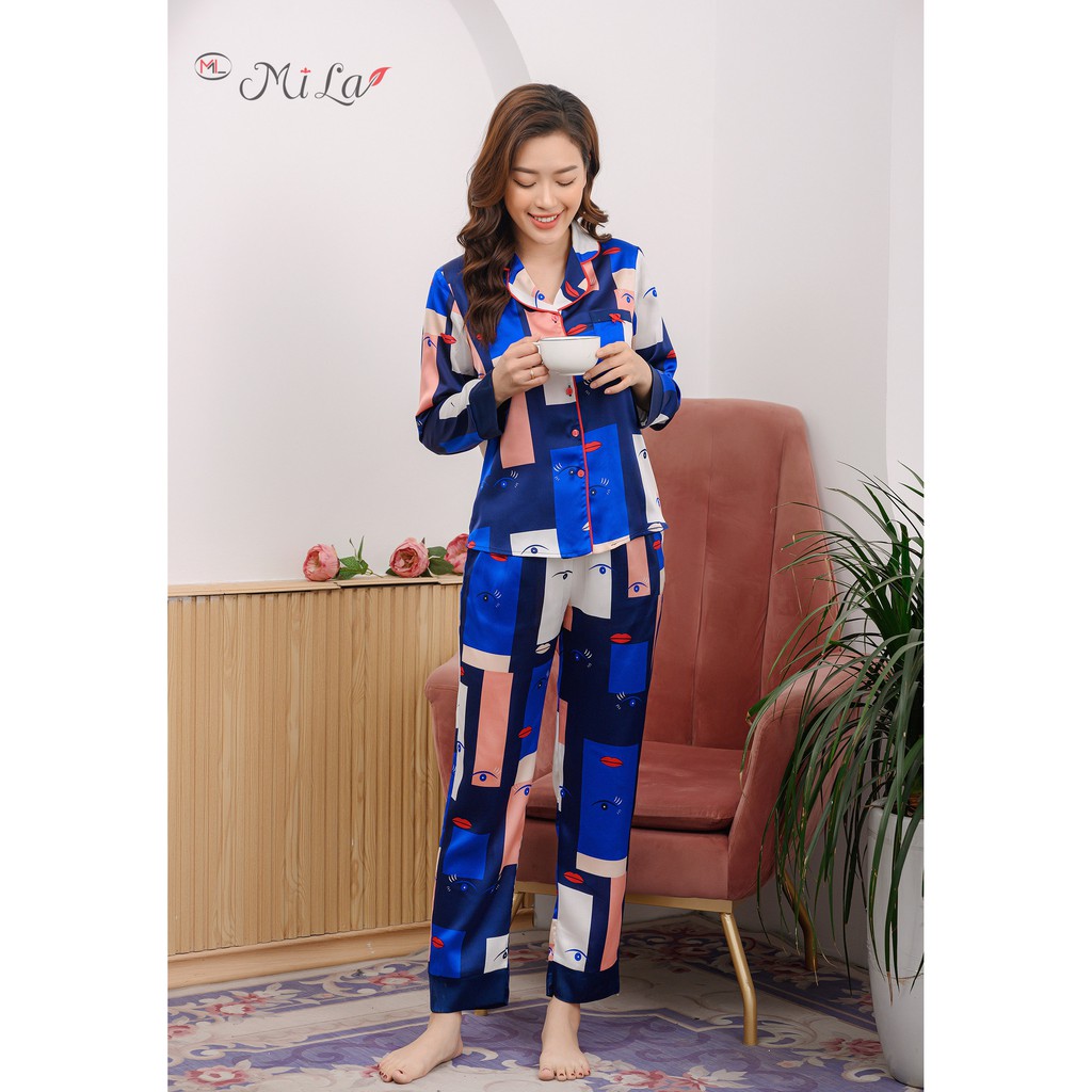 Bộ đồ mặc nhà pijama Mila tay dài hình khối họa tiết 9LHA069TT