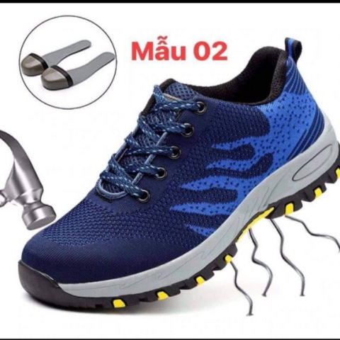 Giày Bảo Hộ Lao Động Nam Siêu Bền Mũi Sắt M2 Đế Lót Thép Chống Đinh, Chống Dập Ngón, Chống Tĩnh Điện, Chống Dầu, Chống Trơn Trượt Làm Việc An Toàn, Giầy Mũi Thép Bảo Hộ Lao Động, Giày Bảo Hộ Thời Tran mẫu 02 xanh