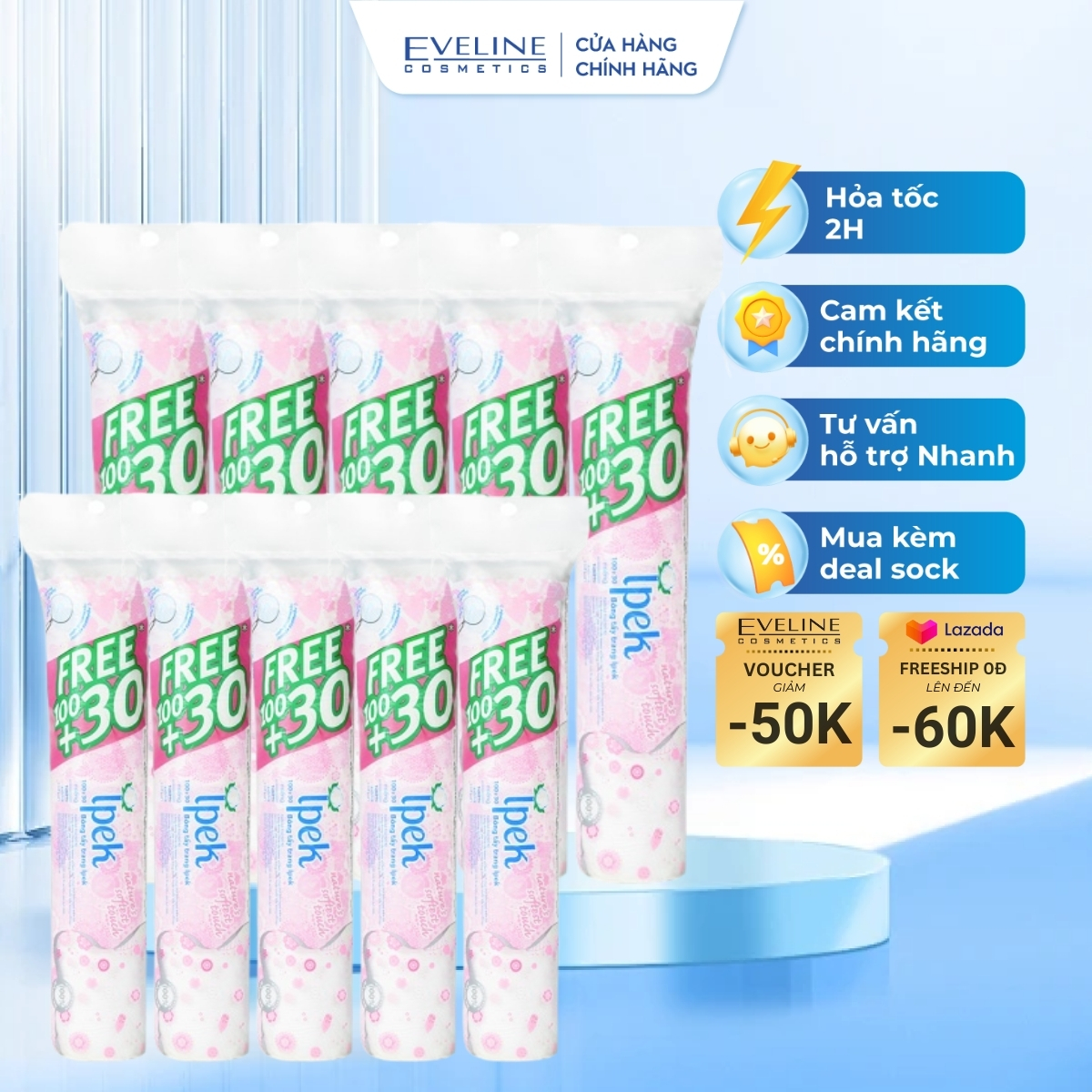 Combo 10 bông tẩy trang Ipek 130 miếng/bịch chính hãng