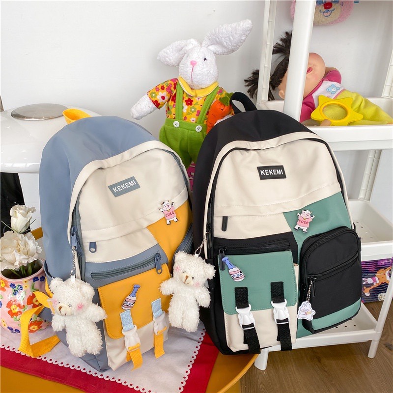 [HCM]Balo thời trang Ulzzang Hàn Quốc nam nữ đi học phối màu trẻ trung KEKEMI Phối